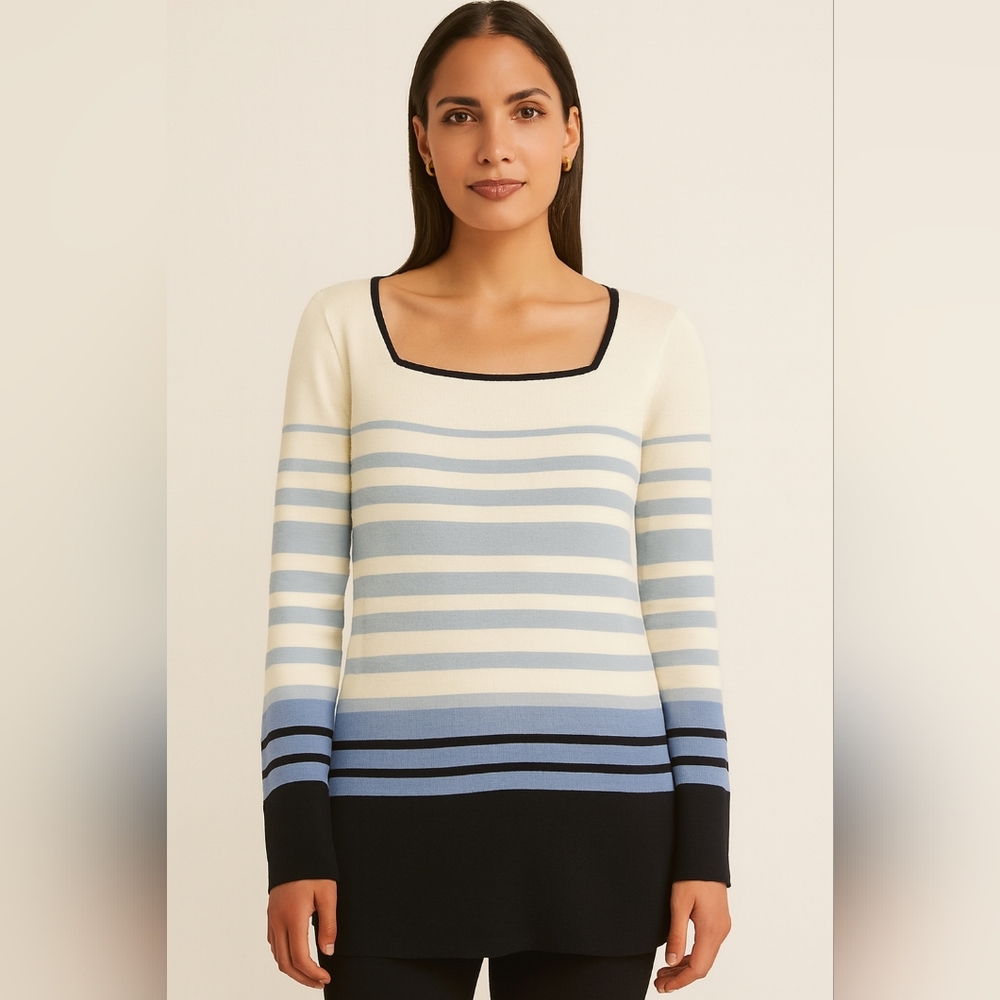 NWT Emma James Elegant Striped Sweater in Blue and White